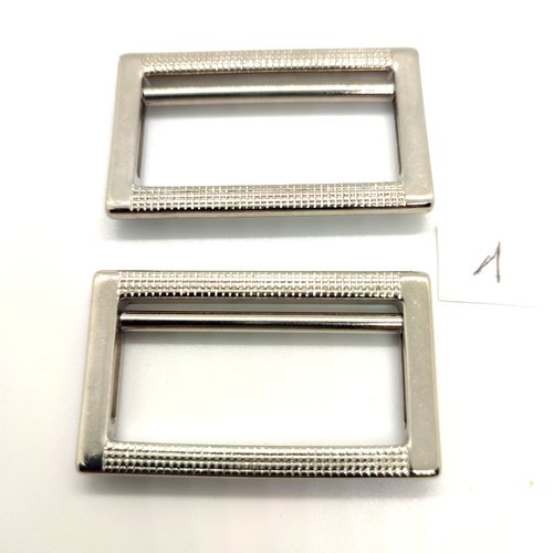 2 boucles de ceinture coulissante en métal argenté - 29x49mm