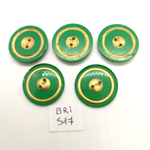 5 boutons en résine vert et doré - 22mm - bri517