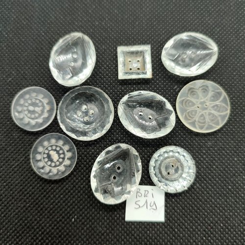 10 boutons en résine et verre transparent - entre 14mm et 23mm - bri519