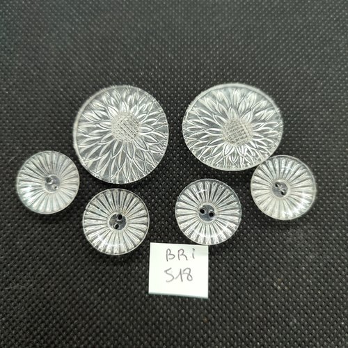 6 boutons en résine et verre transparent - 28mm et 18mm - bri518