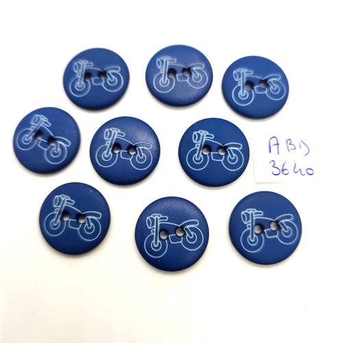 9 boutons fantaisie en résine bleu foncé - une moto blanche - 18mm - abd3640