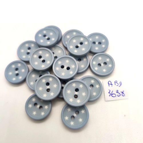 19 boutons fantaisie en résine bleu et étoile blanche - 15mm - abd3638