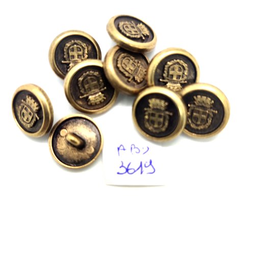 9 boutons en métal doré et bronze - 15mm - abd3619