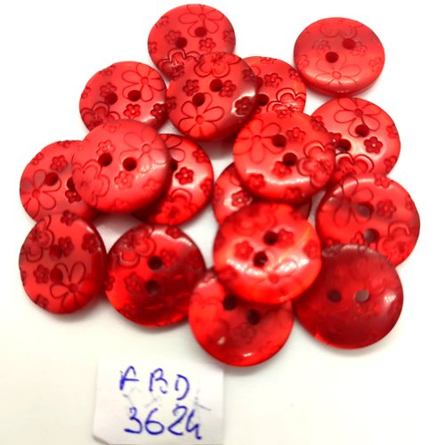 17 boutons en résine rouge - 15mm - abd3624