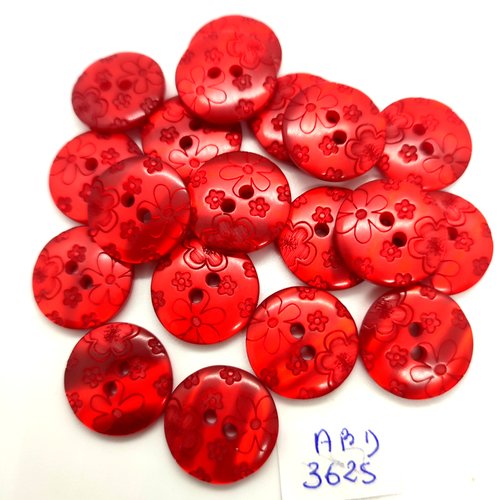 19 boutons en résine rouge - 18mm - abd3625
