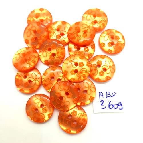 17 boutons en résine orange - 15mm - abd3609