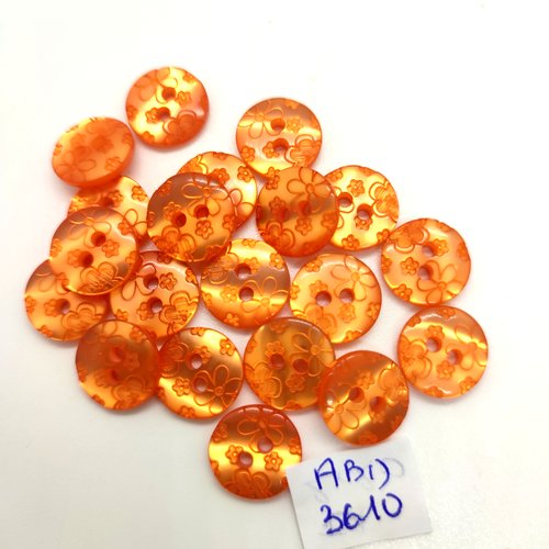 20 boutons en résine orange - 13mm - abd3610