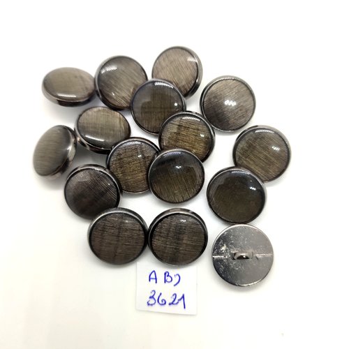 16 boutons en métal argenté mat - 15mm - abd3621