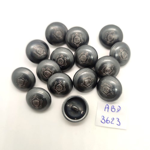 15 boutons en métal argenté mat - 16mm - abd3623