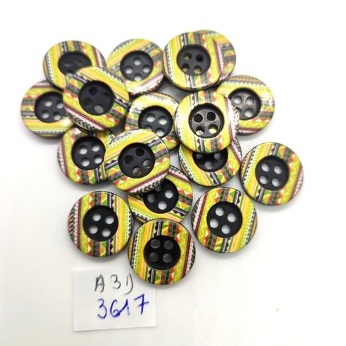 17 boutons en résine noir et multicolore - 15mm - abd3617