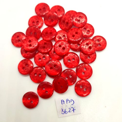 34 boutons en résine rouge - 12/13mm - abd3627