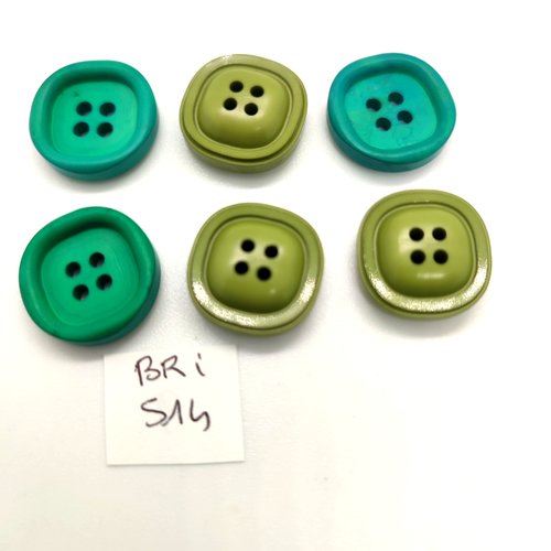 6 boutons en résine vert - 17x17mm et 18mm - bri514