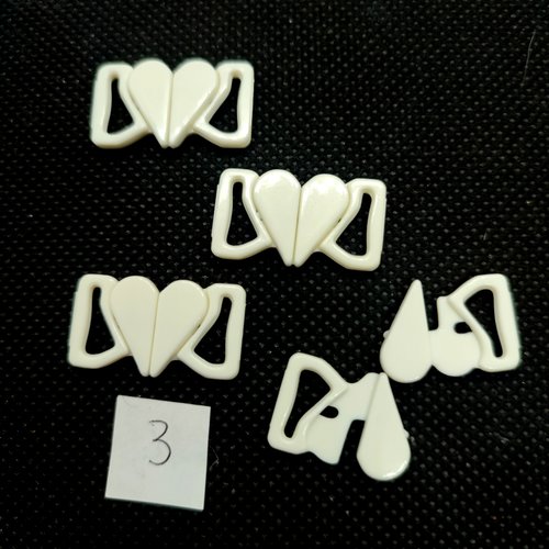 4 attaches en résine blanc en forme de coeur - fermé 14x23mm