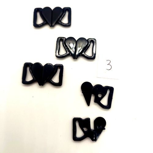 4 attaches en résine noir en forme de coeur - fermé 14x23mm