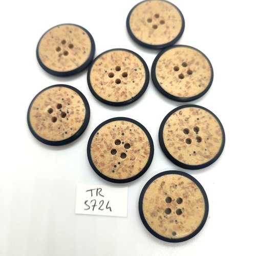 8 boutons en résine beige et noir - 26mm - tr5724