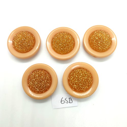 5 boutons en résine rose et orange - 30mm - 65b