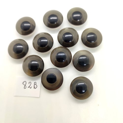 12 boutons en résine marron et noir - 14/15mm - 82b