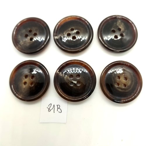 6 boutons en résine marron - 25mm - 81b