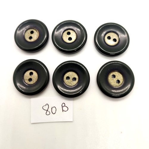 6 boutons en résine vert et argenté - 20mm - 80b