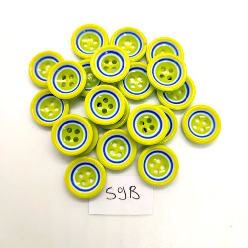 21 boutons en résine vert et bleu - 13mm - 59b
