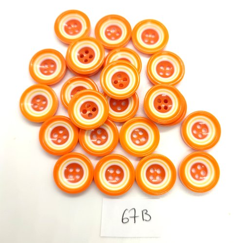 23 boutons en résine orange et blanc - 15mm - 67b