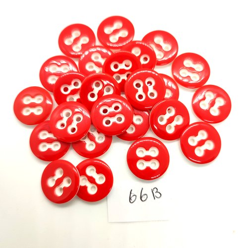 24 boutons en résine blanc et rouge - 15mm - 66b