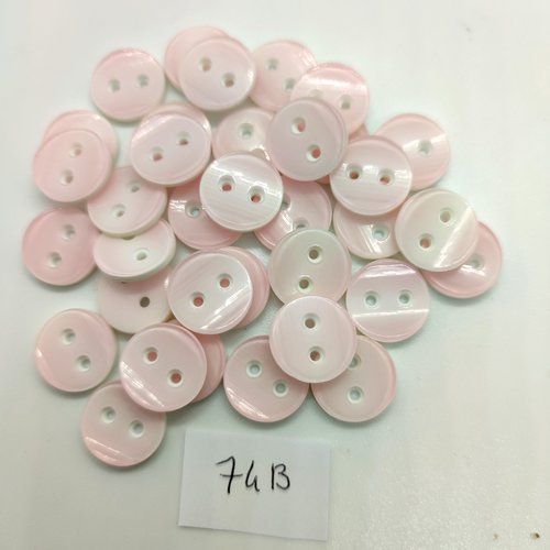 35 boutons en résine rose clair et blanc - 13mm - 74b