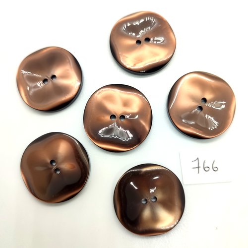 6 boutons en résine marron - 26mm - 766