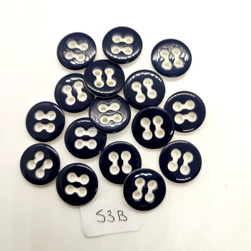 16 boutons en résine bleu foncé et blanc - 15mm - 53b
