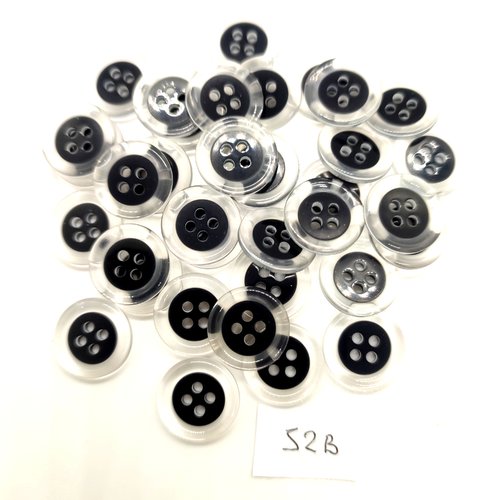36 boutons en résine noir et transparent - 15mm - 52b