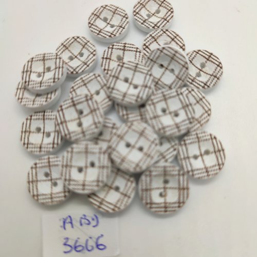 24 boutons en résine marron et blanc - 13mm - abd3666