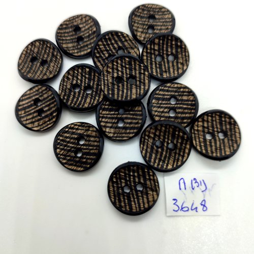 14 boutons en résine noir et marron - 15mm - abd3648