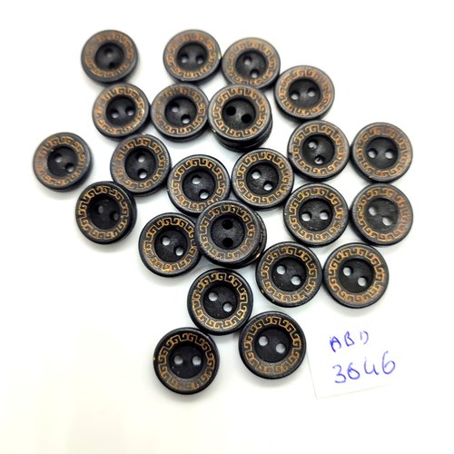 26 boutons en résine noir et jaune - 13mm - abd3646