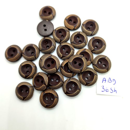 24 boutons en résine marron - 13mm - abd3654