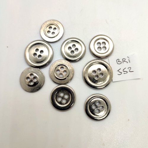 9 boutons en métal argenté - 18mm et 15mm - bri552