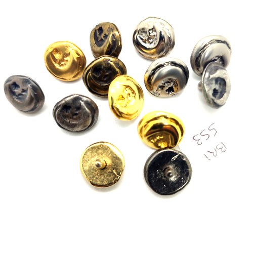 13 boutons sans trous en métal argenté et doré - 14mm - bri553