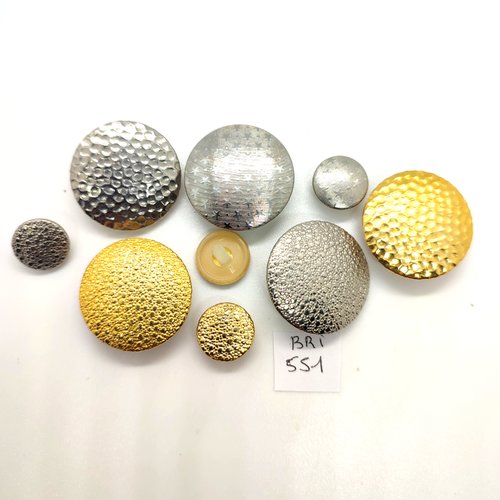 9 boutons en métal argenté et doré - 27mm et 14mm - bri551
