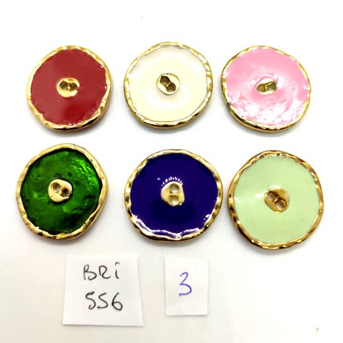 6 boutons en métal doré et émail multicolore - 20/21mm - bri556