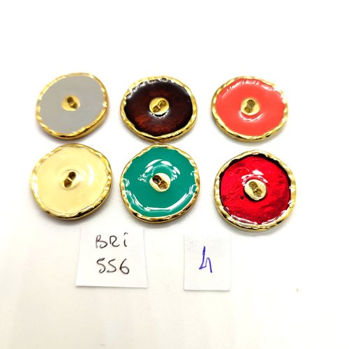 6 boutons en métal doré et émail multicolore - 20/21mm - bri556