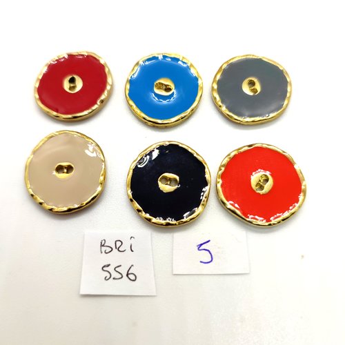 6 boutons en métal doré et émail multicolore - 20/21mm - bri556