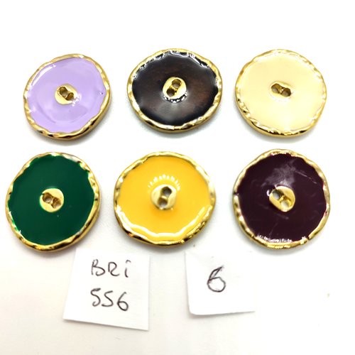 6 boutons en métal doré et émail multicolore - 20/21mm - bri556