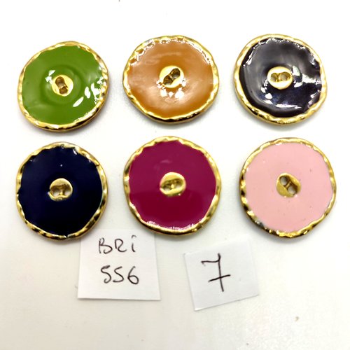 6 boutons en métal doré et émail multicolore - 20/21mm - bri556