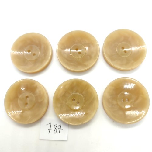 6 boutons en résine beige - 31mm - 787