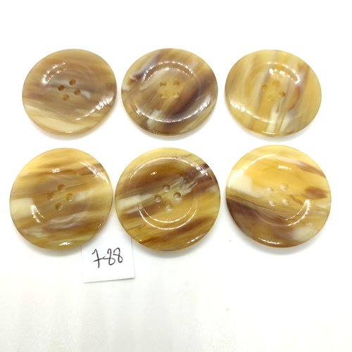 6 boutons en résine beige et marron - 36mm - 788