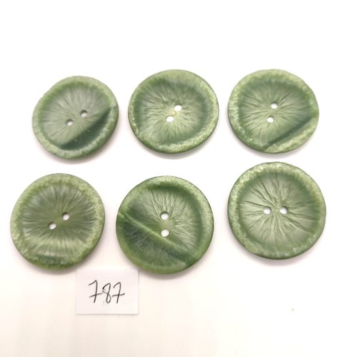 6 boutons en résine vert - 30mm - 786