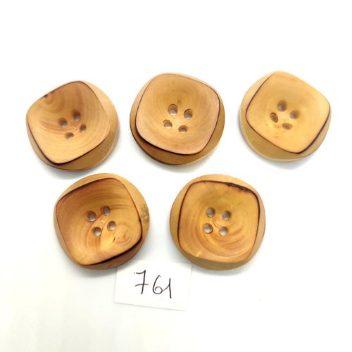 5 boutons en bois marron clair - 26mm - 761