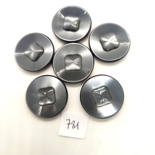 6 boutons en résine gris foncé - 27mm - 781