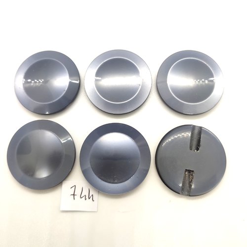 6 boutons en résine gris - 31mm - 744