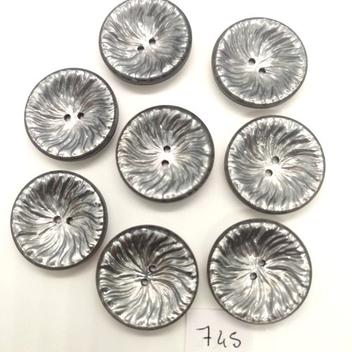 8 boutons en résine gris - 27mm - 745