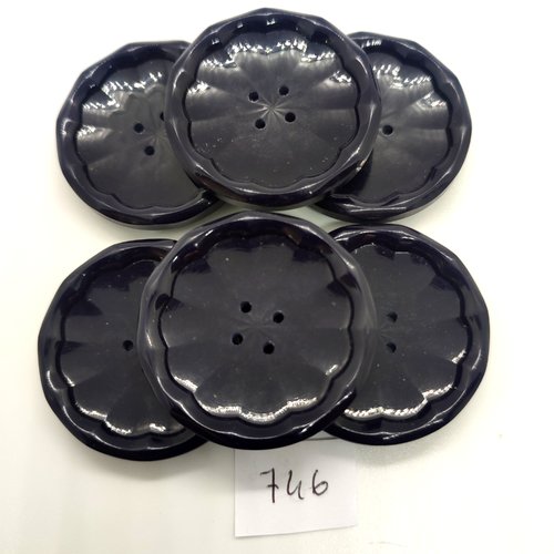 6 boutons en résine bleu foncé - 39mm - 746
